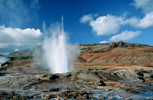 The erupting "Great Geysir" in Haukadalur