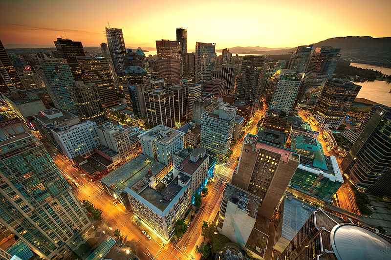 View of downtown Vancouver from the Lookout Tower at Harbour Centre - Author MagnusL3D