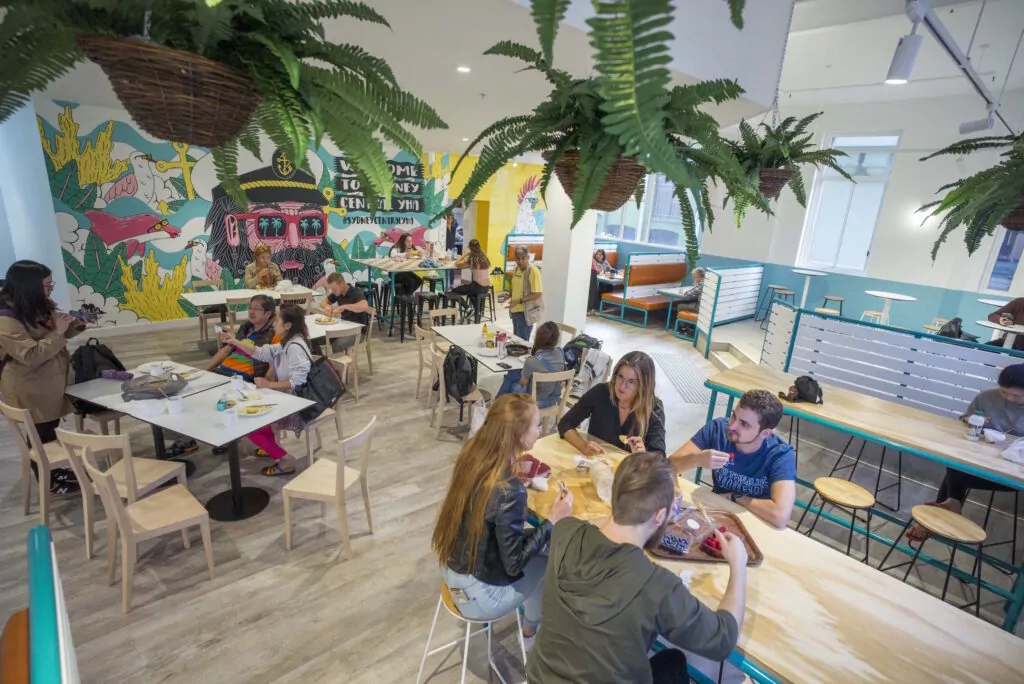 Sydney Central YHA's colourful dining room