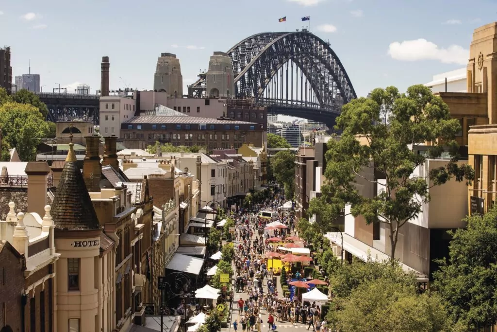 A view of Australia Day in the historical Rocks precinct.