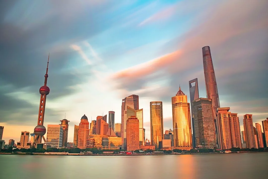 Shanghai Tower (right) can be seen towering over the rest of the city's skyline.