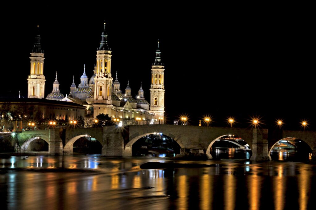Cathedral-Basilica of Our Lady of the Pillar overlooking the Ebro River in Zaragoza, Spain