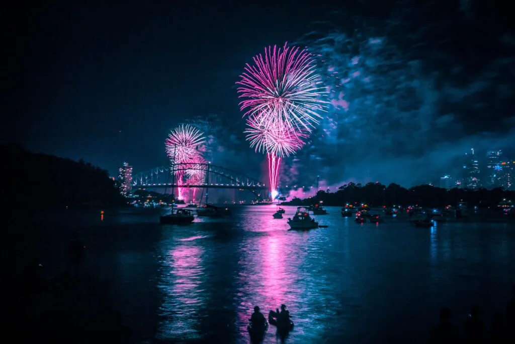 fireworks over Sydney Harbour Bridge in Australia